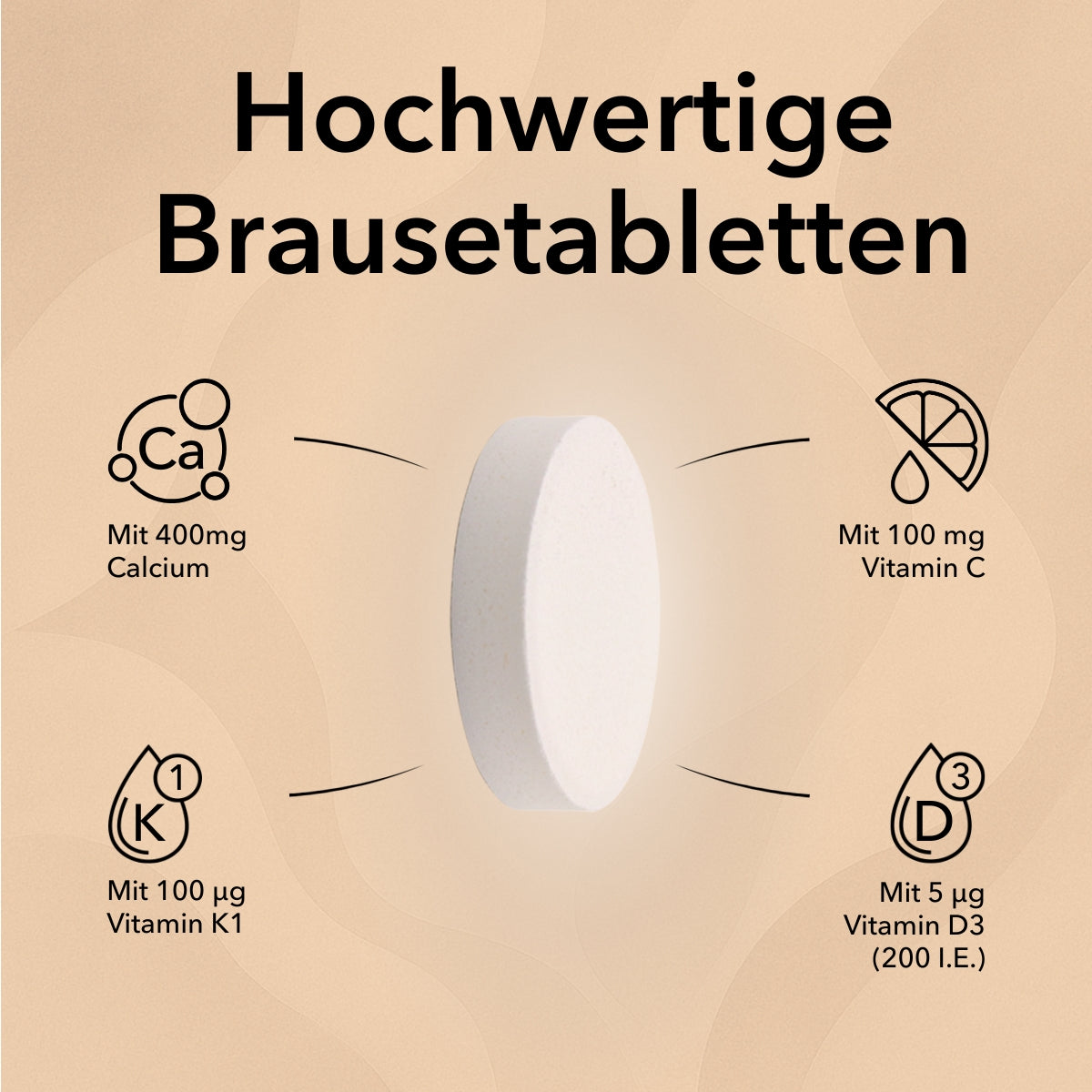 Produktinformationen zu Calcium Brausetabletten 400 mg mit 400 mg Calcium, mit 100 µg Vitamin K1, mit 100 mg Vitamin C, mit 5 µg Vitamin D3 (200 I.E.)