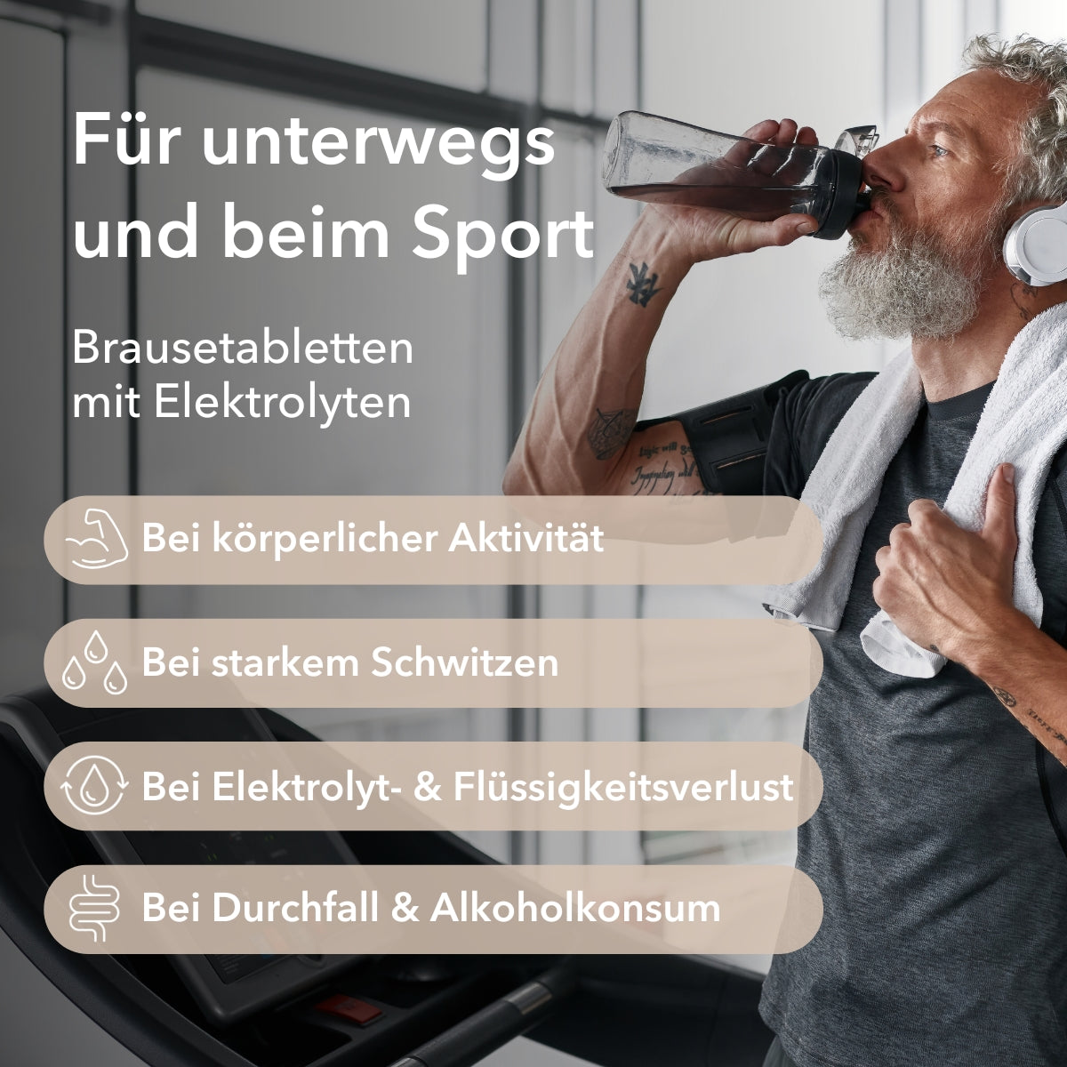 Produktinformationen zu Elektrolyt Brausetabletten von Medicom: für unterwegs und beim Sport, Brausetabletten mit Elektrolyten, bei körperlicher Aktivität, bei starkem Schwitzen, bei Elektrolyt- und Flüssigkeitsverlust, bei Durchfall und Alkoholkonsum