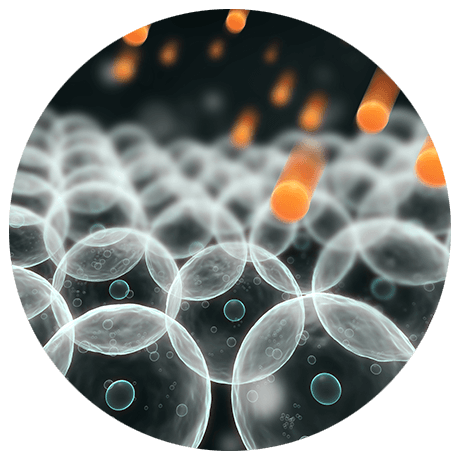 Eine Abbildung mit Freien Radikalen, die gesunde Zellen angreifen