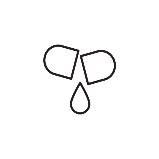 Das Logo von einer Kapsel, die durch die Hälfte geteilt ist. Es fällt ein Tropfen aus der Mitte