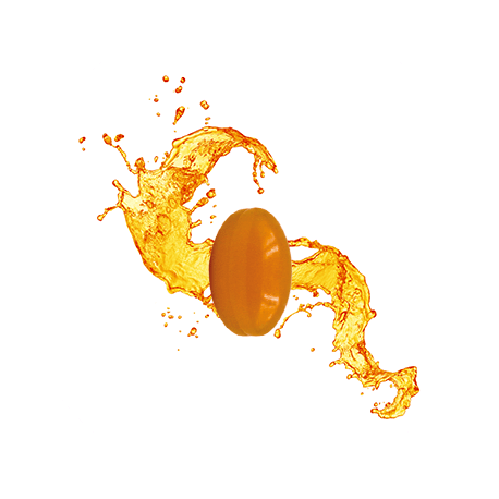 Die Soft-Gel-Kapsel von Nobilin Gelenk Complex ® von Medicom und orangene Flüssigkeit