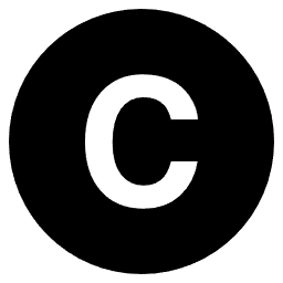 Schwarzer Kreis mit einem weißen, fetten Buchstaben C in der Mitte, der ein Copyright-Symbol darstellt.
