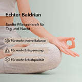 Produktinformationen zu Baldrian Kapseln wie Echter Baldrian, sanfte Pflanzenkraft für Tag und Nacht, für mehr innere Balance, für mehr Entspannung, für mehr Schlafqualität.