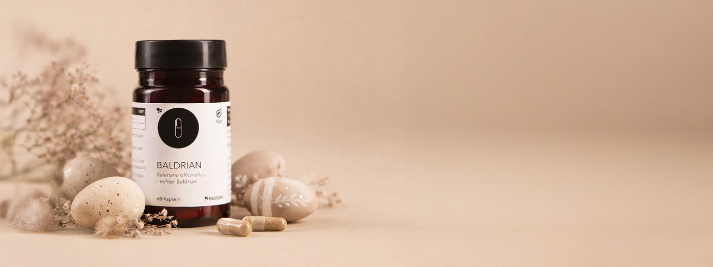 Die Produktdose Baldrian mit Osterdekoration