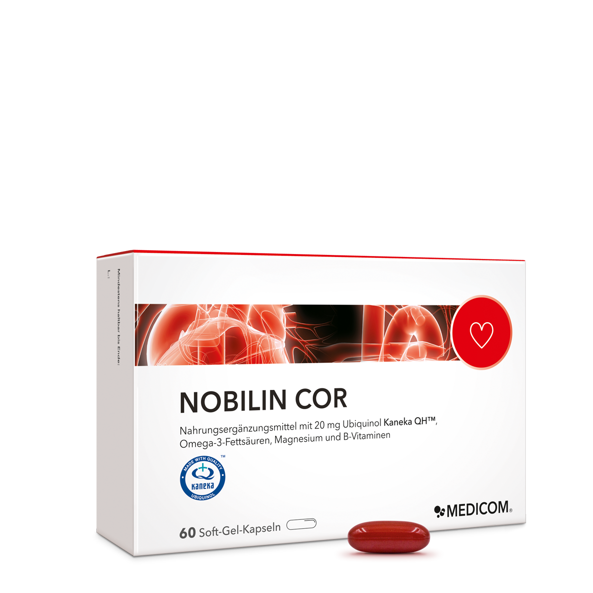 Die Vorderseite der Produktpackung Nobilin Cor von Medicom