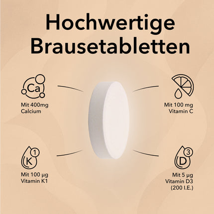 Produktinformationen zu Calcium Brausetabletten 400 mg mit 400 mg Calcium, mit 100 µg Vitamin K1, mit 100 mg Vitamin C, mit 5 µg Vitamin D3 (200 I.E.)