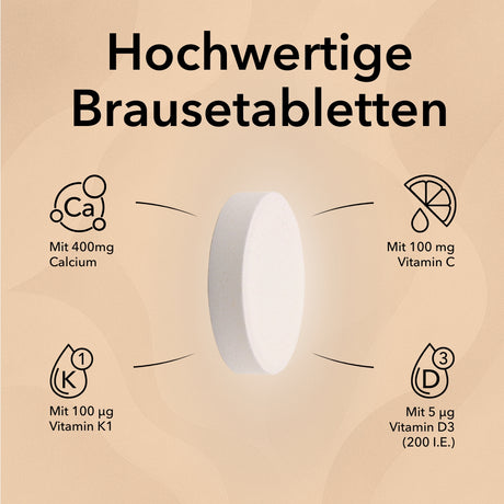 Produktinformationen zu Calcium Brausetabletten 400 mg mit 400 mg Calcium, mit 100 µg Vitamin K1, mit 100 mg Vitamin C, mit 5 µg Vitamin D3 (200 I.E.)