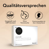 Produktinformationen von Calcium Brausetabletten 400 mg mit Calcium, Vitamin D3, Vitamin C und Vitamin K1 mit Orangengeschmack. Informationen zu Qualität und Zertifikaten, hergestellt nach GMP-Standard, ohne Tierversuche, Premiumqualität mit Sitz in Deutschland.