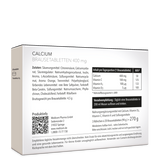 Die Rückseite von Calcium Brausetabletten 400 mg von Medicom mit genauen Angaben zu Zutaten, Inhalt pro Tagesportion und Verzehrempfehlung