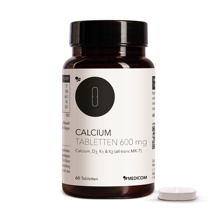 Die Produktdose von Calcium Tabletten 600 mg in der Vorderansicht