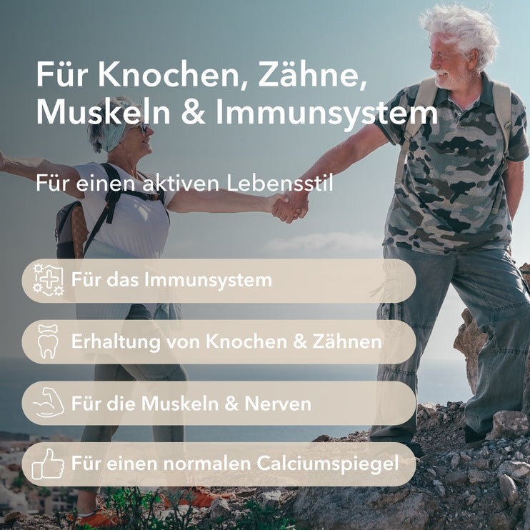 Anwendungsgebieten: zum Erhalt von Knochen & Zähnen, für das Immunsystem, für die Muskeln & Nerven, für einen normalen Calciumspiegel