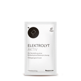 Ein weißes Päckchen – das Sachet von Medicom Elektrolyt Aktiv Pulver mit Orangengeschmack, 100 % vegan,  pro Sachet 5,3 g.