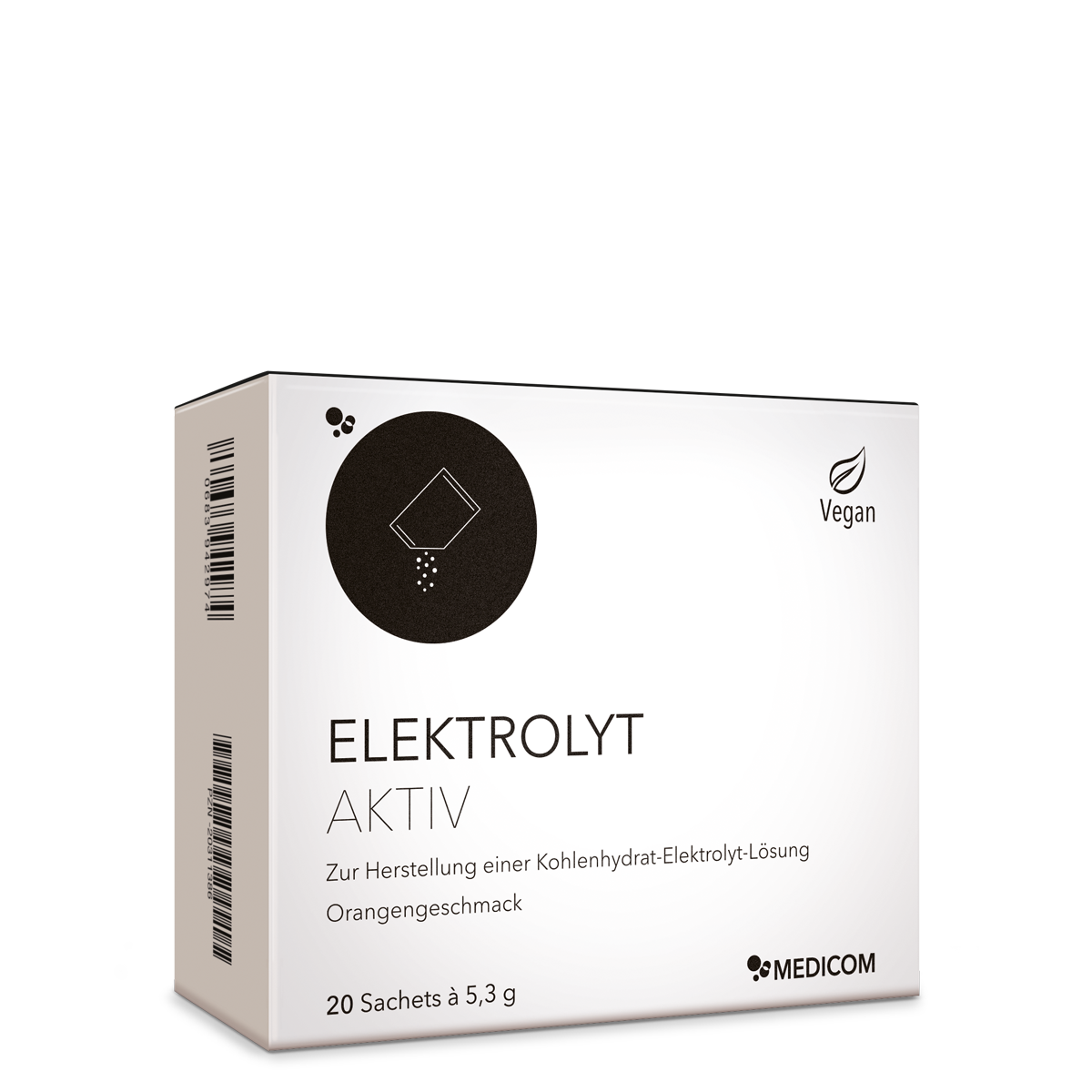 Medicom Elektrolyt Aktiv Faltschachtel mit 20 veganen Beuteln mit Orangengeschmack zur Zubereitung einer Elektrolytlösung; Flüssigkeitsverluste ausgleichen