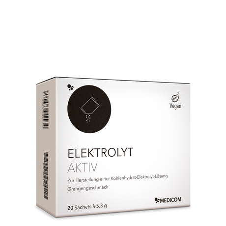 Medicom Elektrolyt Aktiv Faltschachtel mit 20 veganen Beuteln mit Orangengeschmack zur Zubereitung einer Elektrolytlösung; Flüssigkeitsverluste ausgleichen