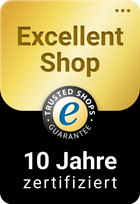 Das Logo von Trusted Shops – Medicom Auszeichnung Excellent Shop 10 Jahre zertifiziert für den Medicom Webshop