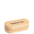 Rectangular Kapselbox aus Bambus with rounded edges, featuring the MEDICOM logo printed on top.