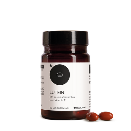 Lutein-Packung von Medicom mit Lutein, Vitamin E und Zeaxanthin
– Vorderansicht