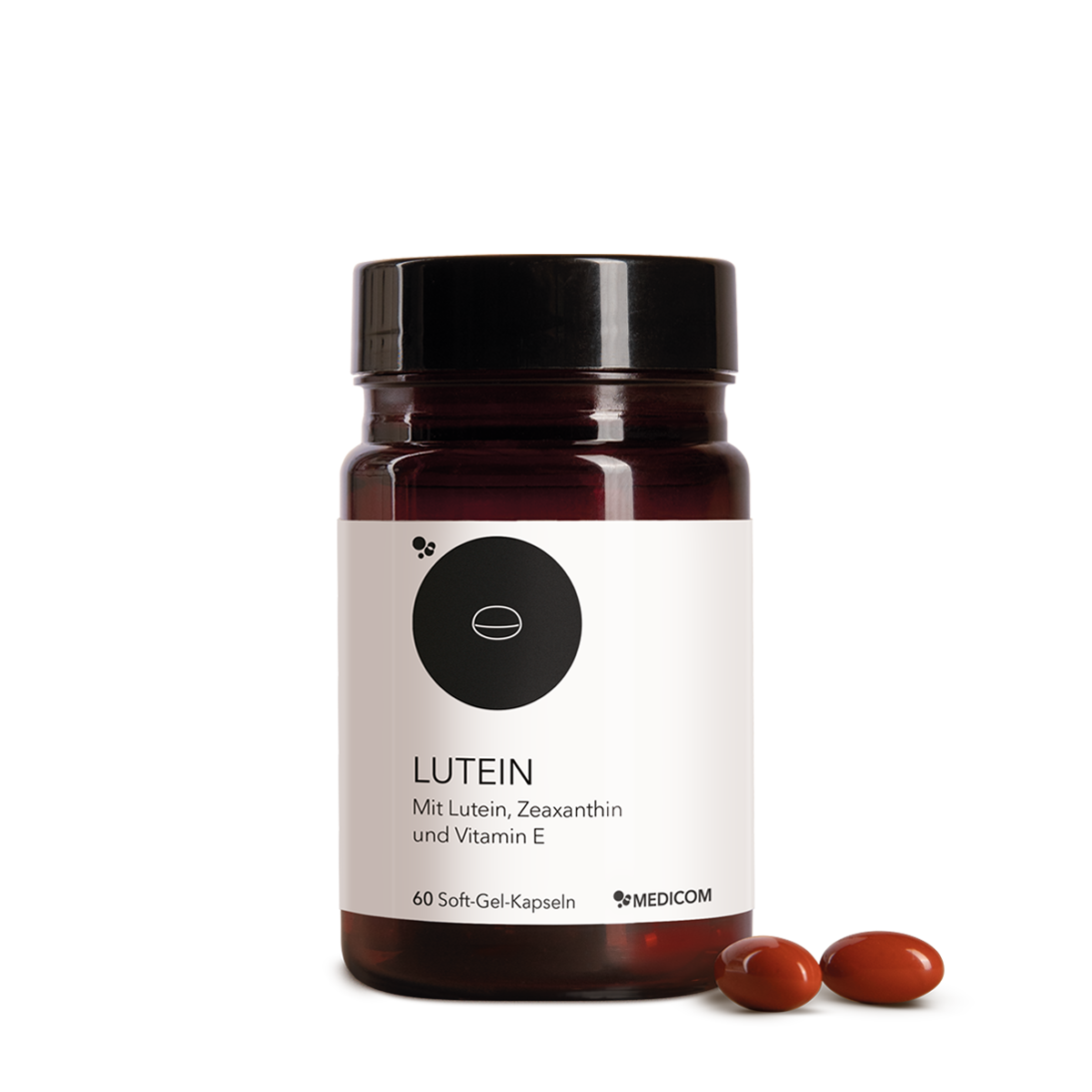Lutein-Packung von Medicom mit Lutein, Vitamin E und Zeaxanthin
– Vorderansicht