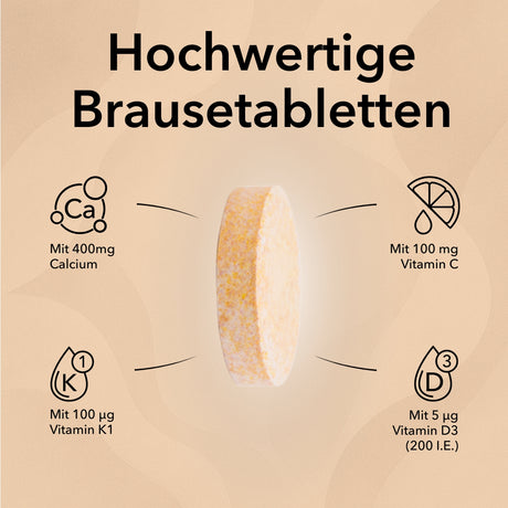 Produktinformationen zu Calcium Brausetabletten 400 mg mit 400 mg Calcium, mit 100 µg Vitamin K1, mit 100 mg Vitamin C, mit 5 µg Vitamin D3 (200 I.E.)