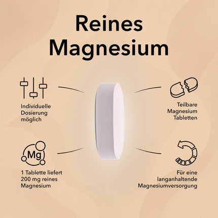 Produktinformationen zu Magnesium Formen: Indiviuelle Dosierung möglich, teilbare Tabletten, für eine langanhaltende Magnesiumversorgung, 1 Tablette liefert 200 mg reines Magnesium
