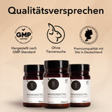 Qualitätsversprechen, hergestellt nach GMP-Standard, ohne Tierversuche, Premiumqualität. 3 Dosen von Mariendistel von Medicom unten im Bild