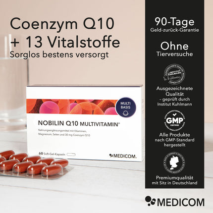 Auflistung der Siegel und Qualitätszertifikate von Nobilin Q10 Multivitamin® von Medicom