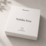 IDie neue, wiederwendbare Medicom-Box: Quadratische, weiße Nobilin First-Packung und einem Symbol, das zwei Produktdosen darstellt.