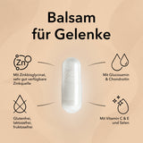 Produktinformationen zu Nobilin Gelenk Aktiv® mit dem Titel: Balsam für Gelenke gefolgt von weiteren Informationen wie
Zinkbisglycinat, Glucosamin, Chondroitin, Vitamin C und Vitamin E, frei von Gluten, Laktose und FruktoseEine Kapsel von Nobilin Gelenk Aktiv® in der Nahaufnahme. 