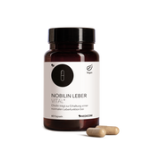 Die Produktdose von Nobilin Leber Vital® und zwei Kapseln im Vordergrund