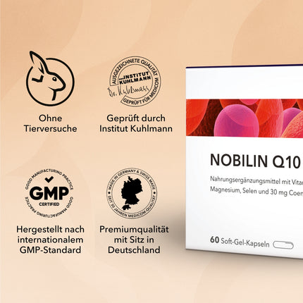 Auflistung der Siegel und Qualitätszertifikate von Nobilin Q10 Multivitamin® von Medicom