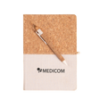 Das Notizbuch von Medicom aus Naturkork und aus Baumwolle mit passendem Kugelschreiber. Schreiben Sie gesunde und wertvolle Gedanken direkt auf.