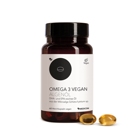 Die Produktdose von Omega 3 Vegan Algenöl von Medicom