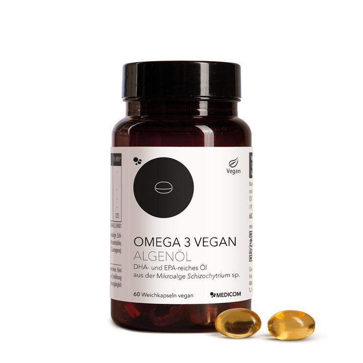 Die Produktdose von Omega 3 Vegan Algenöl von Medicom