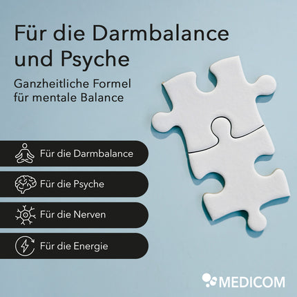 Produktinformationen im Detail zu dem Medicom Produkt ProMental mit Angabe der Anwendungsgebiete: für die Darmbalance, Psyche, Nerven und Energie.