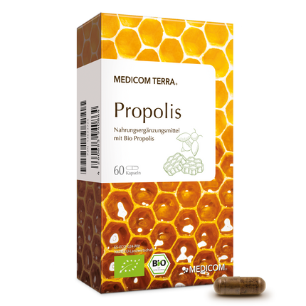 Die Produktpackung von Propolis von Medicom in der Vorderansicht
