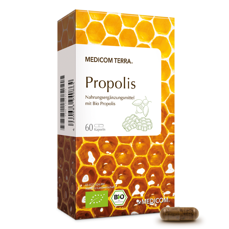 Die Produktpackung von Propolis von Medicom in der Vorderansicht