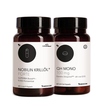 Das Duo Nobilin Krillöl® Forte und QH Mono 100  mg – zwei Bestsellerprodukte von Medicom im Bundle