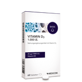 Vitamin D3 1.000 I.E. – die Vorderseite der Produktpackung mit der Angabe zur Tablettenmenge