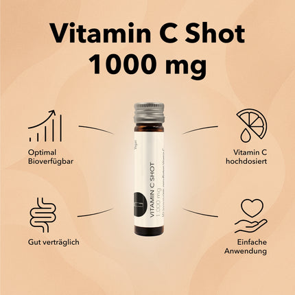 Produktinformationen zu Vitamin C Shot 1.000 mg: gut verträglich, optimal bioverfügbar, Vitamin C hochdosiert und einfache Anwendung, Trinkampullen - 100% vegan