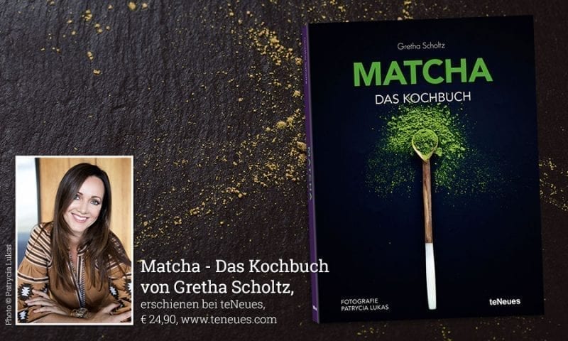 Portraitbild von Gretha Scholz und ihr Matcha-Kochbuch