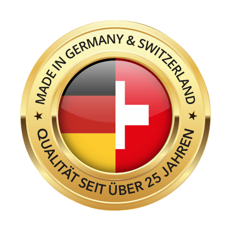 Qualitätssiegel mit Deutsch-Schweizer Flaggen