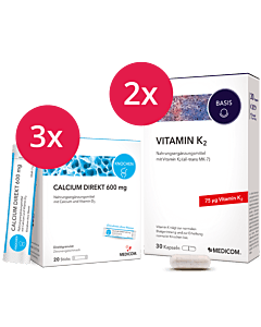 Die Kombination von Medicom zum einmaligen Preis  Calcium Direkt Sticks und Vitamin K2-Kapseln