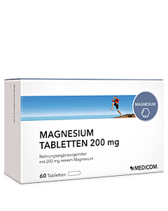 Die Vorderseite der Packung von Magnesium Tabletten 200 mg