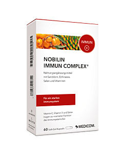 Die Packung von Medicom Nobilin Immun Complex® mit Sanddorn, Echinacea, Selen und Immunvitaminen