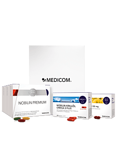 Produktzusammenstellung von Nobilin Premium Selection mit der goldenen Box im Hintergrund