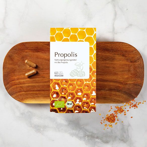Die Produktpackung von Propolis Medicom Terra® biozertifiziert