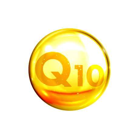 Gelbe Kugel mit Q10 Inschrift. Coenzym Q10 - Das Energiecoenzym