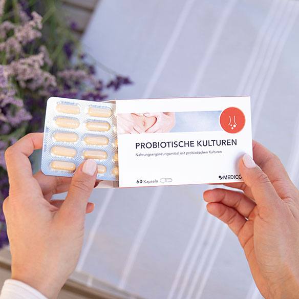 Die Packung und Blister von Probiotische Kulturen von Medicom